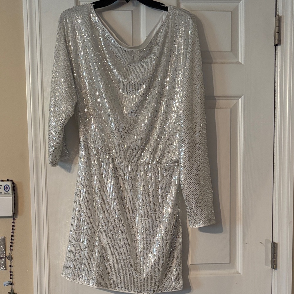 SHEIN Silver Sequin Long Sleeve Dress